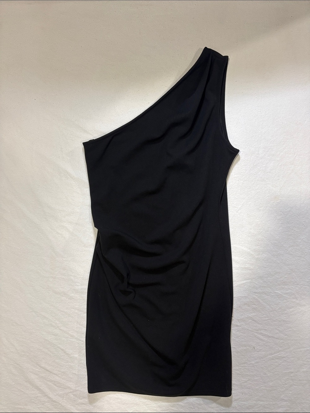 Jump Apparel Black One Shoulder Draped Ruched Bodycon Mini Dress - Size M